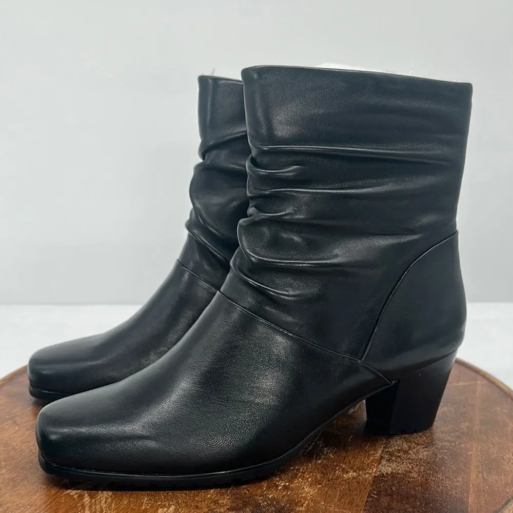 David Tate Boots Wm 11M Kona Black Lamb Pull On Block Heel Slouch Dress